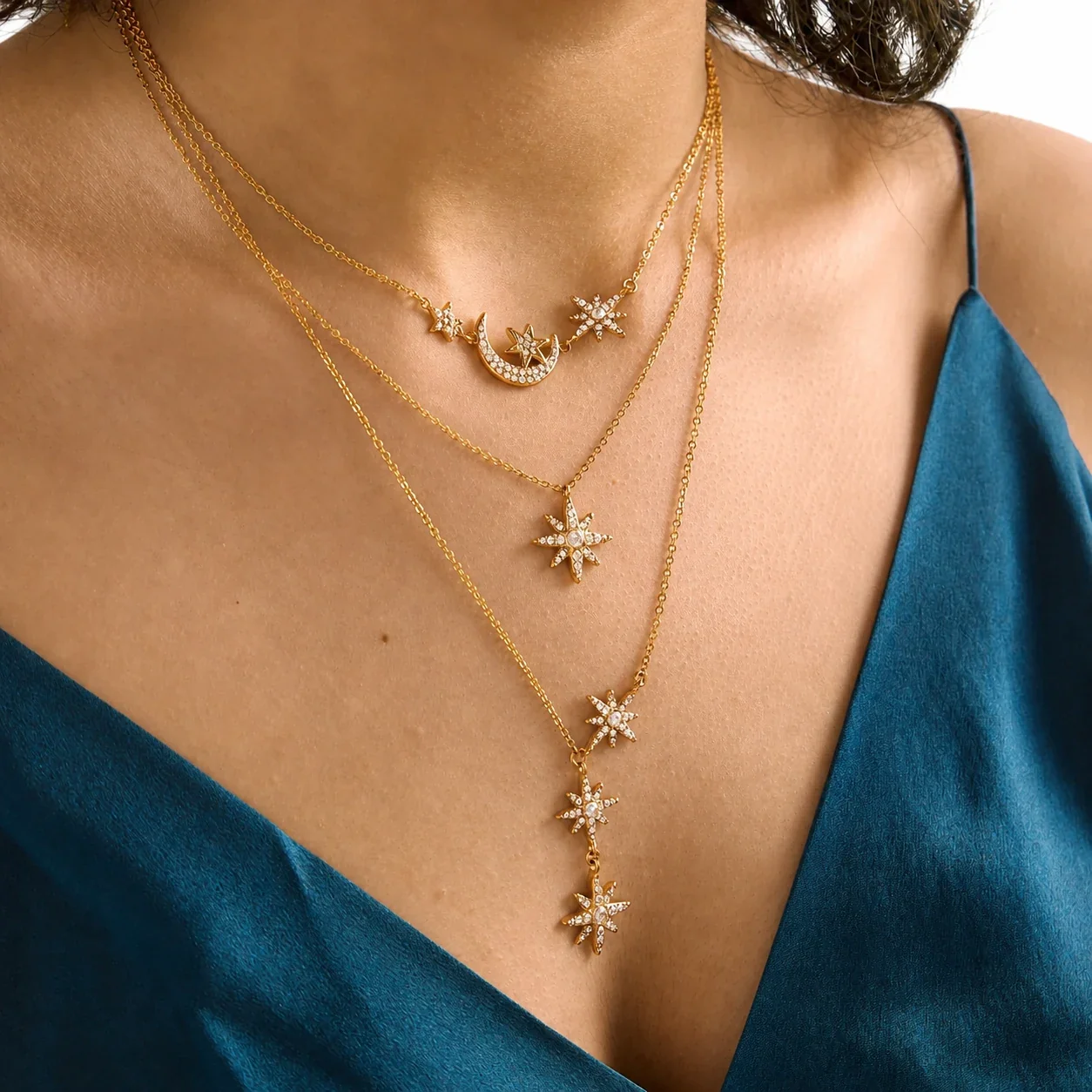 Celestial Gold PVD Starburst Crescent 316 Necklace