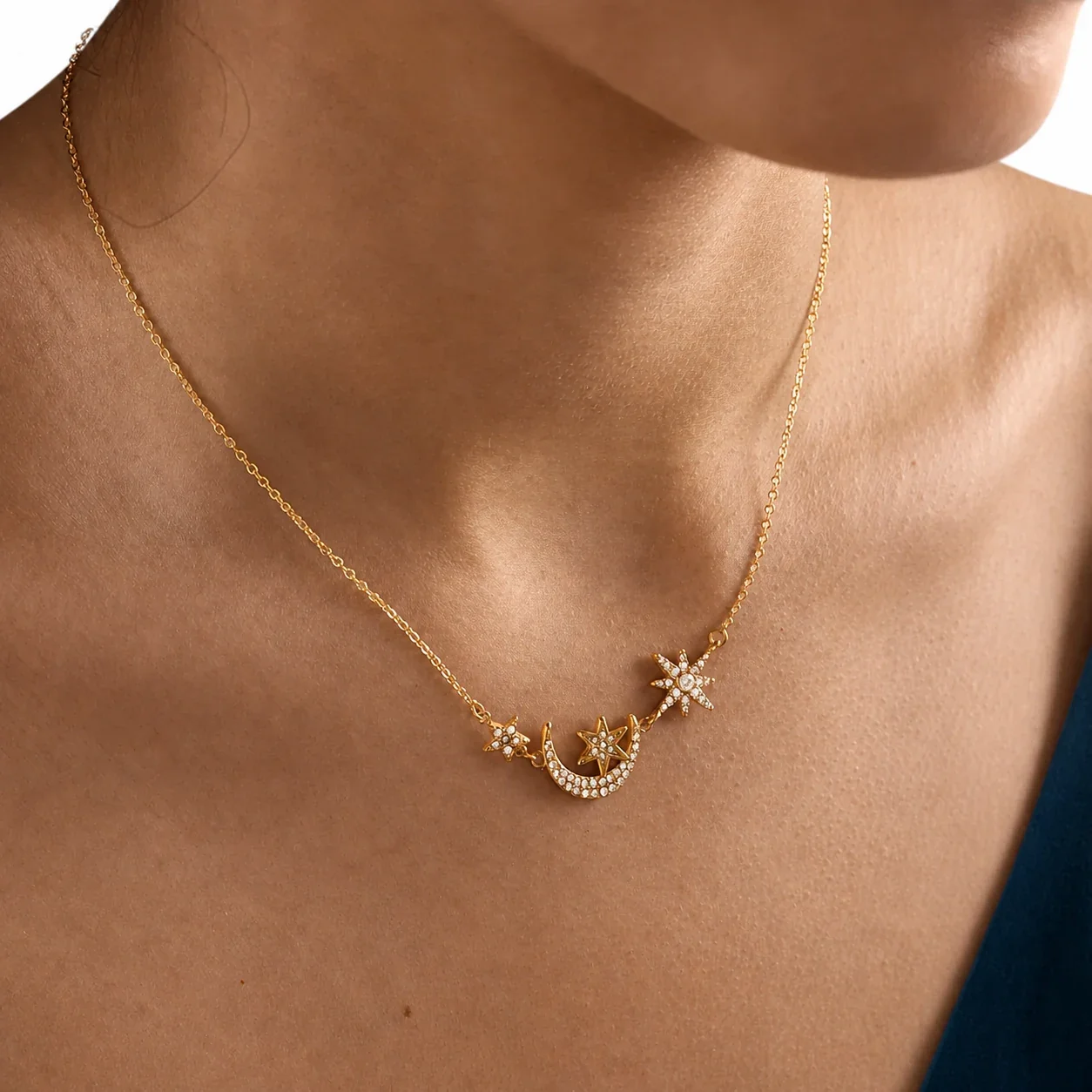 Celestial Gold PVD Starburst Crescent 316 Necklace