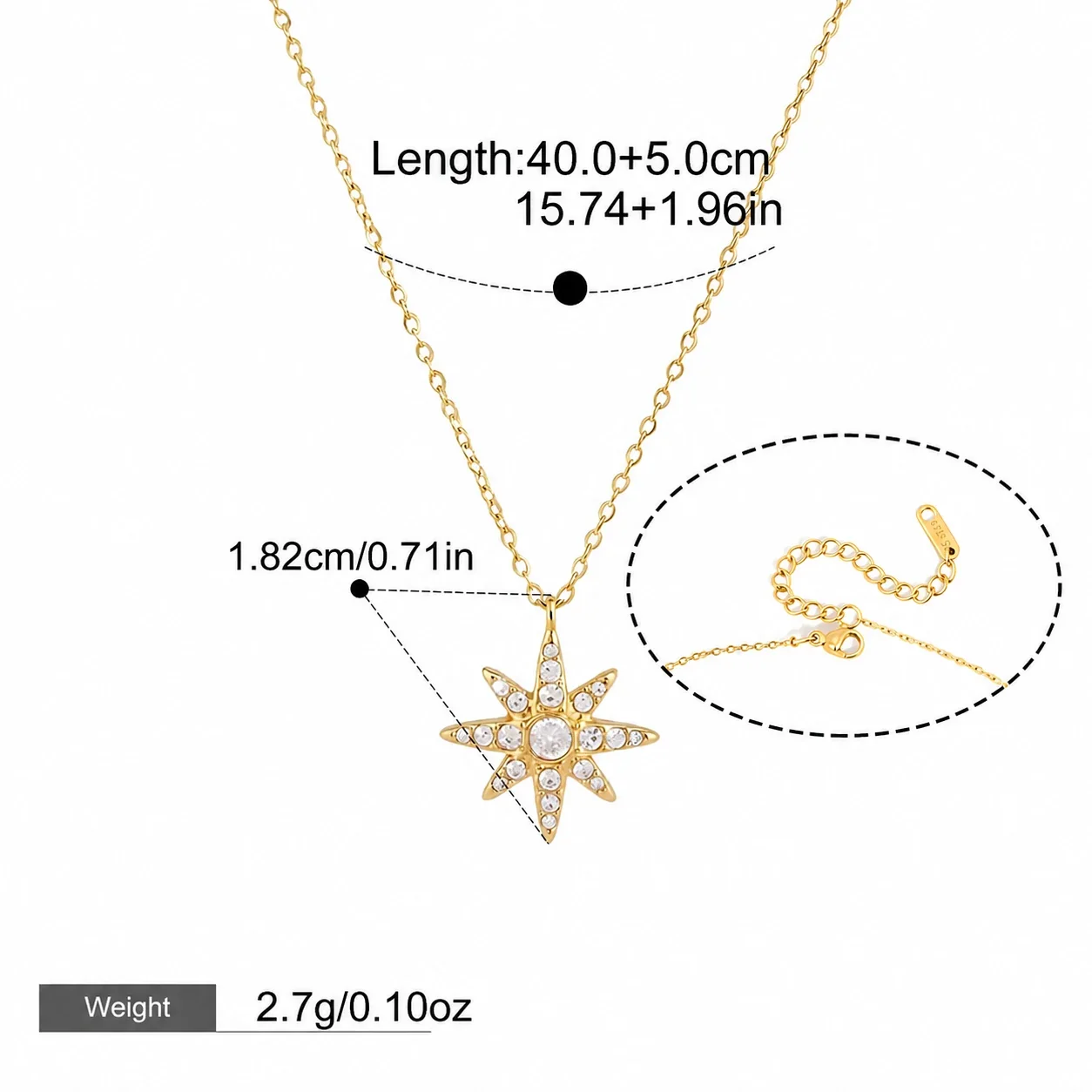 Celestial Gold PVD Starburst Crescent 316 Necklace - Gold Crescent Star