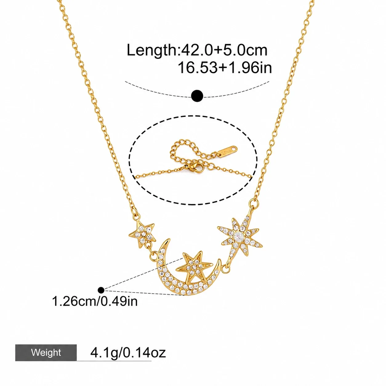 Celestial Gold PVD Starburst Crescent 316 Necklace - Gold Y-Drop Star