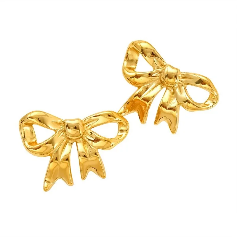 Polished 18K Gold-Plated Bow Open-Loop Stud Earrings