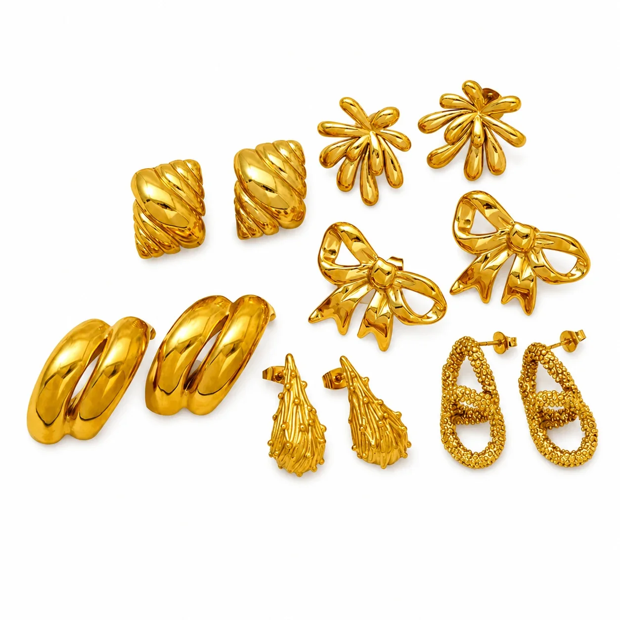 Polished 18K Gold-Plated Bow Open-Loop Stud Earrings
