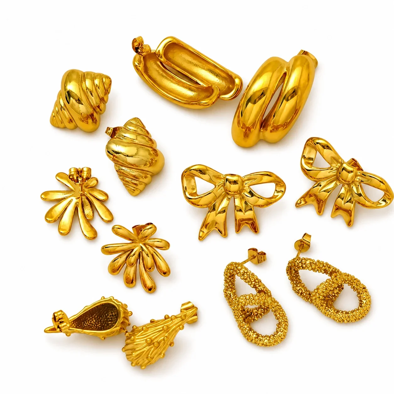 Polished 18K Gold-Plated Bow Open-Loop Stud Earrings