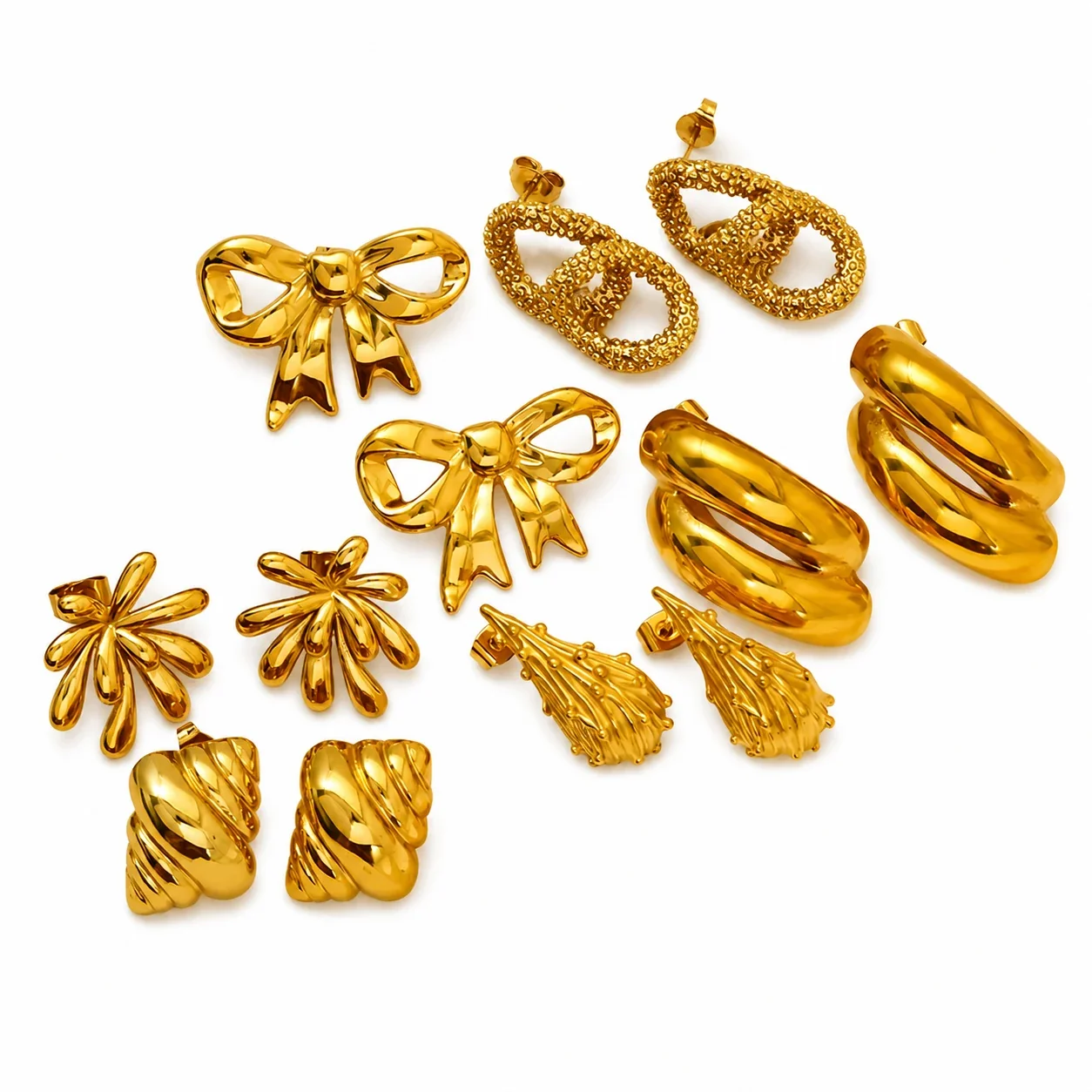Polished 18K Gold-Plated Bow Open-Loop Stud Earrings