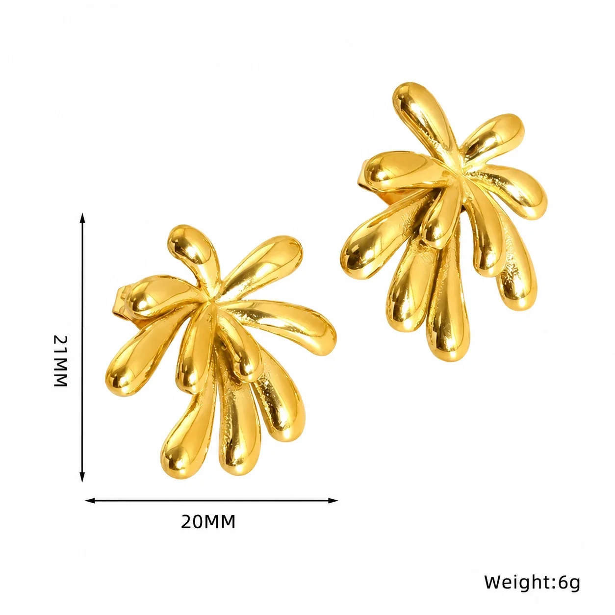 Polished 18K Gold-Plated Bow Open-Loop Stud Earrings - Gold Flowerburst