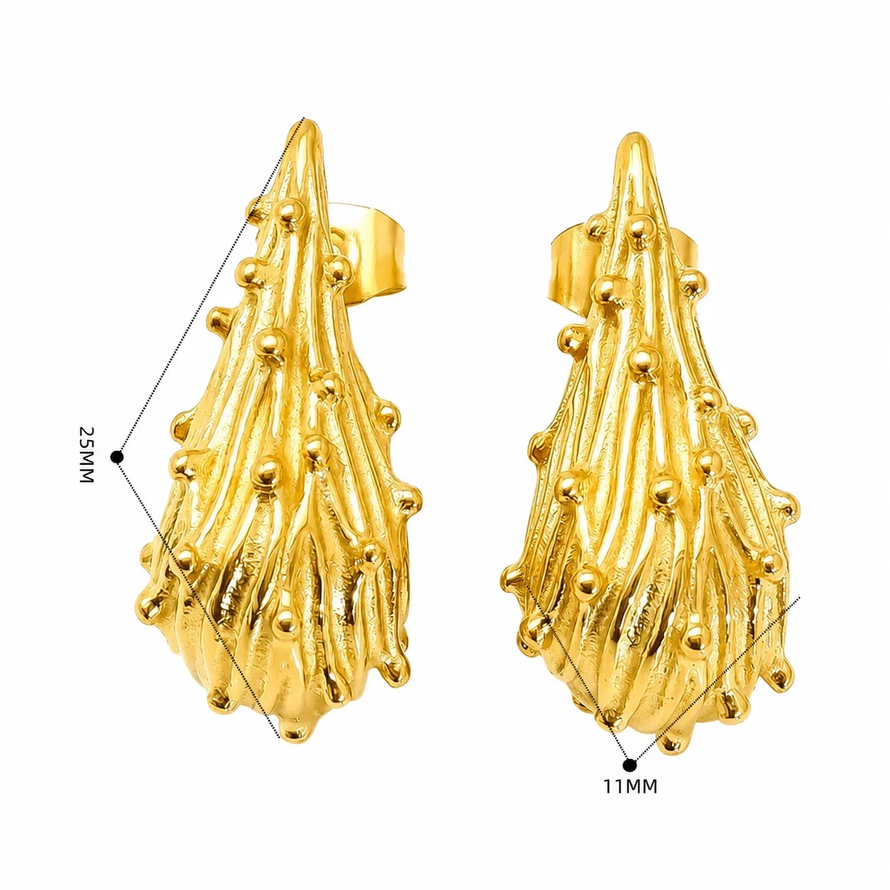 Polished 18K Gold-Plated Bow Open-Loop Stud Earrings - Gold Ribbed Dome