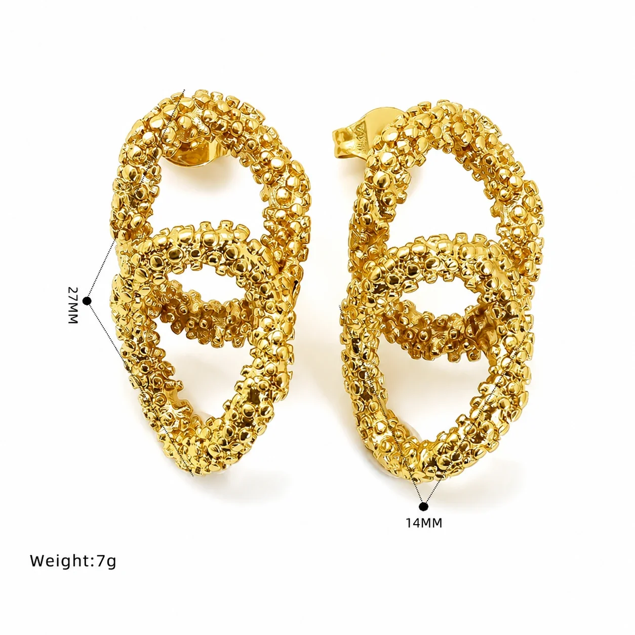 Polished 18K Gold-Plated Bow Open-Loop Stud Earrings - Gold Textured Link