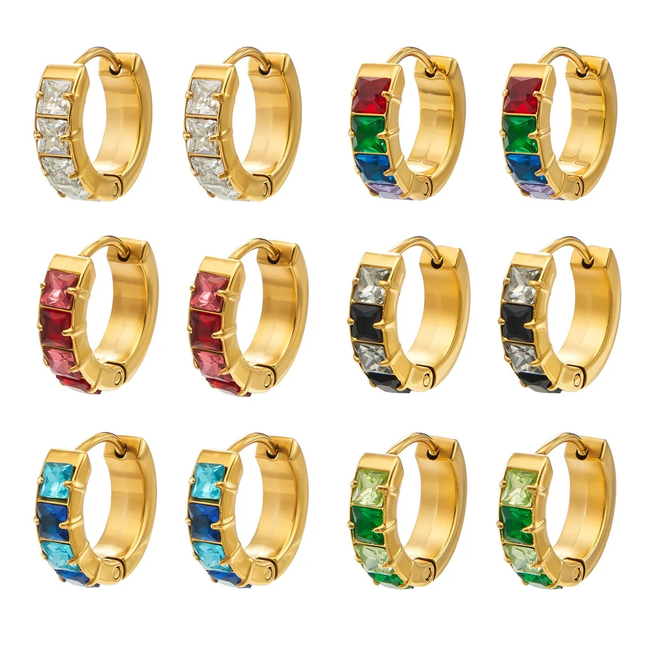 Huggie-oorringen met vierkante CZ-stenen en 18K goudkleurige PVD