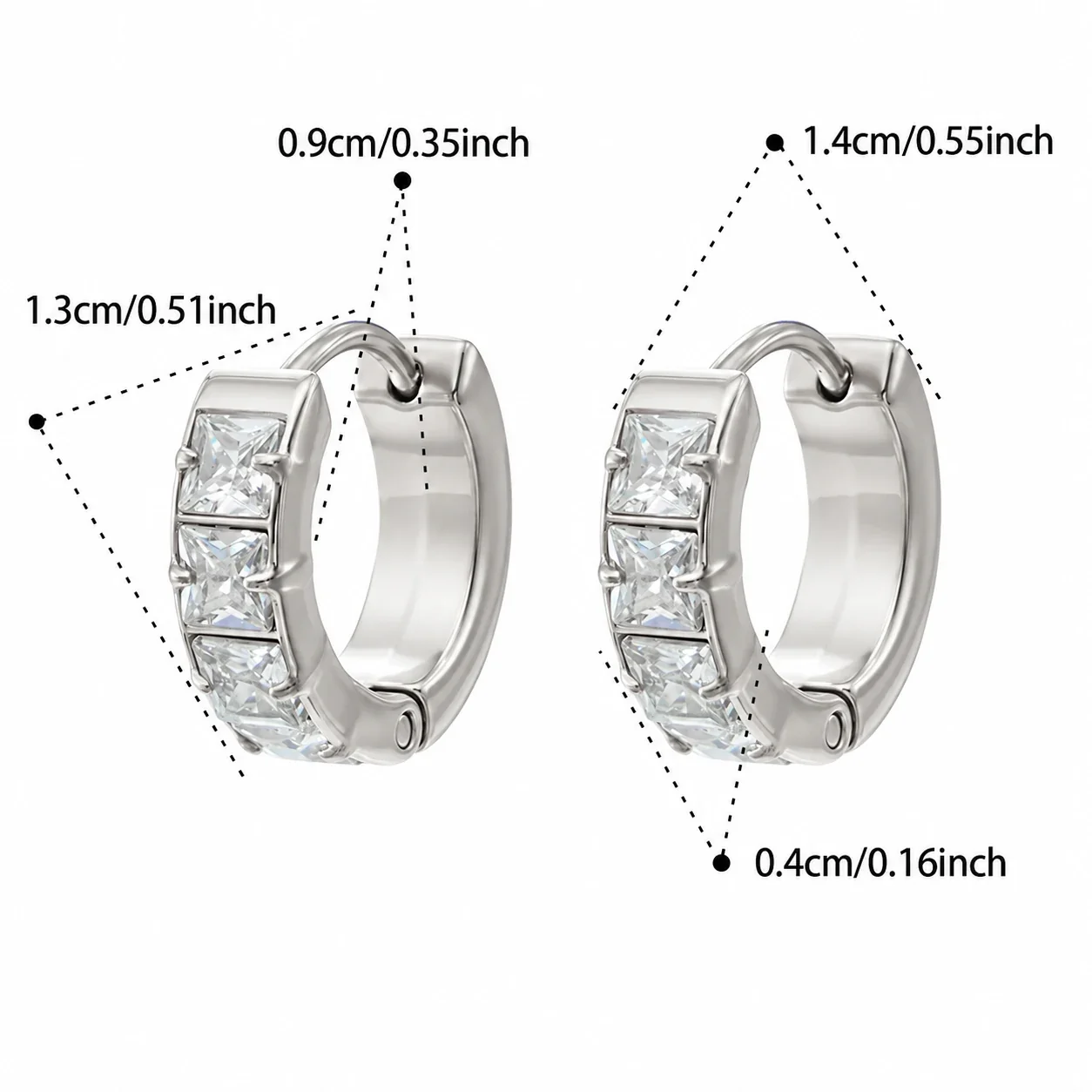 Huggie-oorringen met vierkante CZ-stenen en 18K goudkleurige PVD productfoto