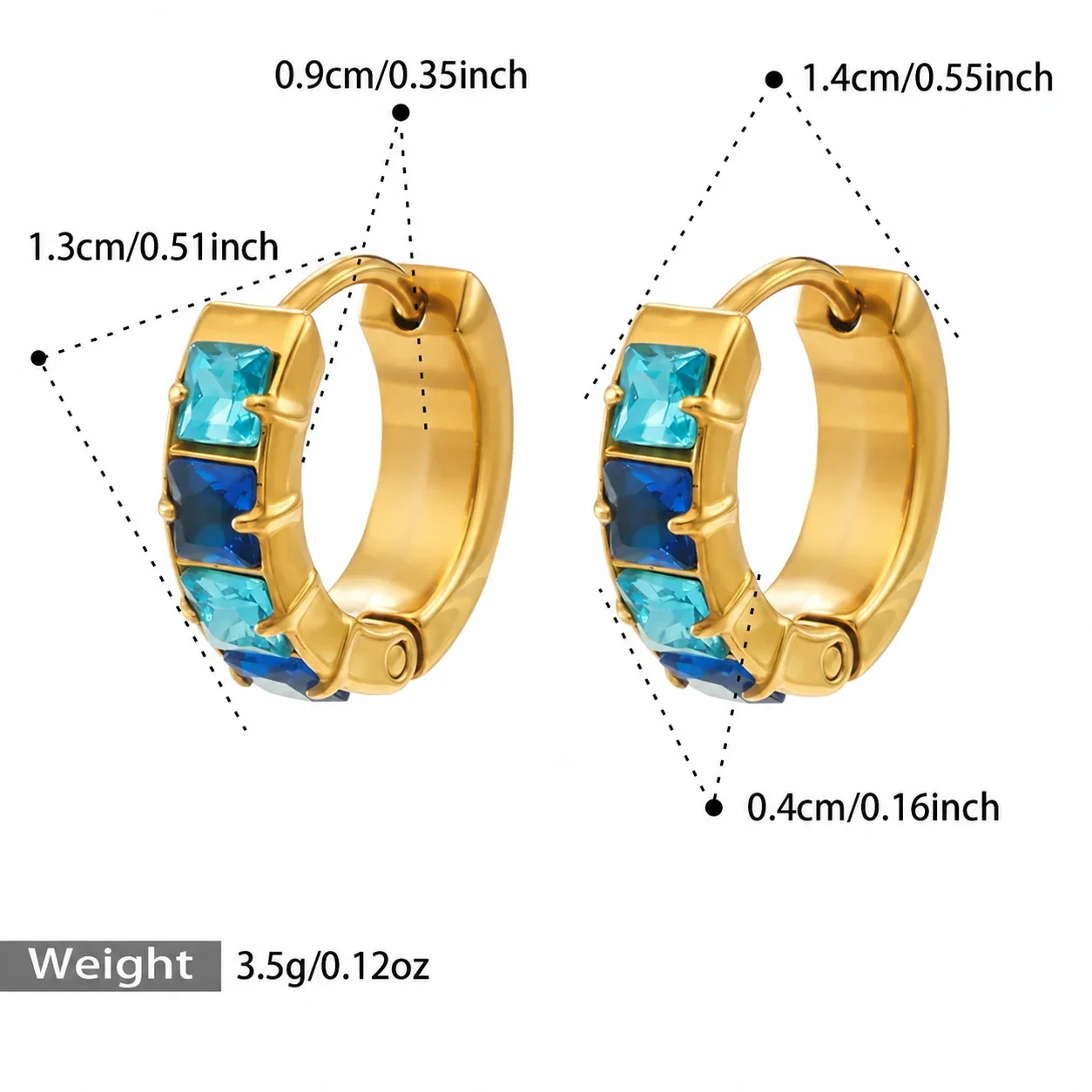 Huggie-oorringen met vierkante CZ-stenen en 18K goudkleurige PVD productfoto