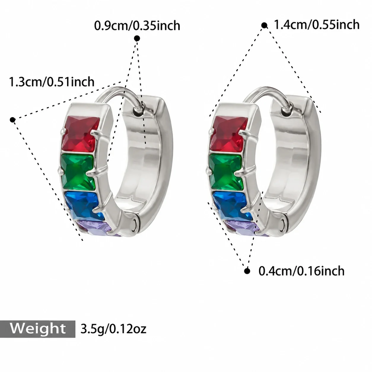 Huggie-oorringen met vierkante CZ-stenen en 18K goudkleurige PVD productfoto
