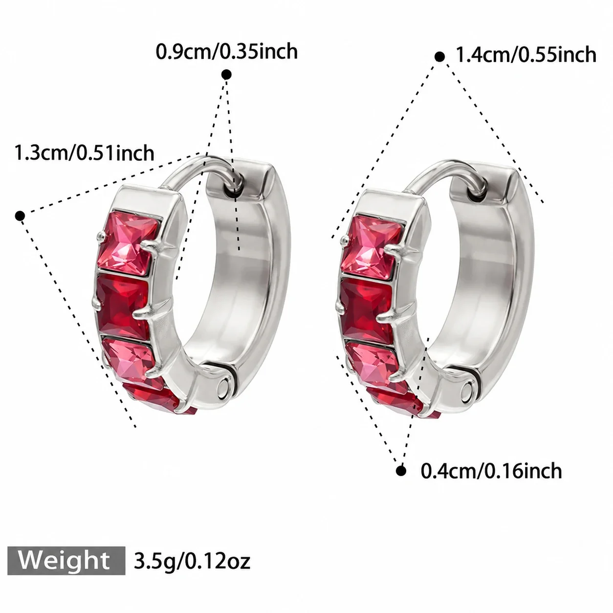 Huggie-oorringen met vierkante CZ-stenen en 18K goudkleurige PVD productfoto