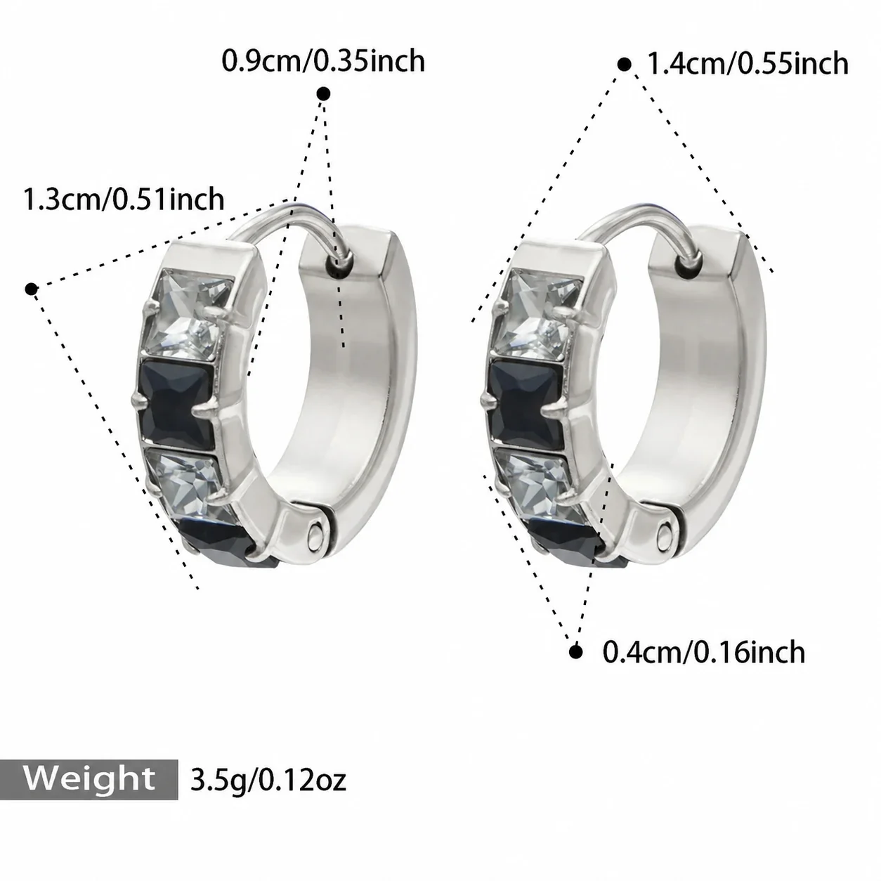 Huggie-oorringen met vierkante CZ-stenen en 18K goudkleurige PVD productfoto