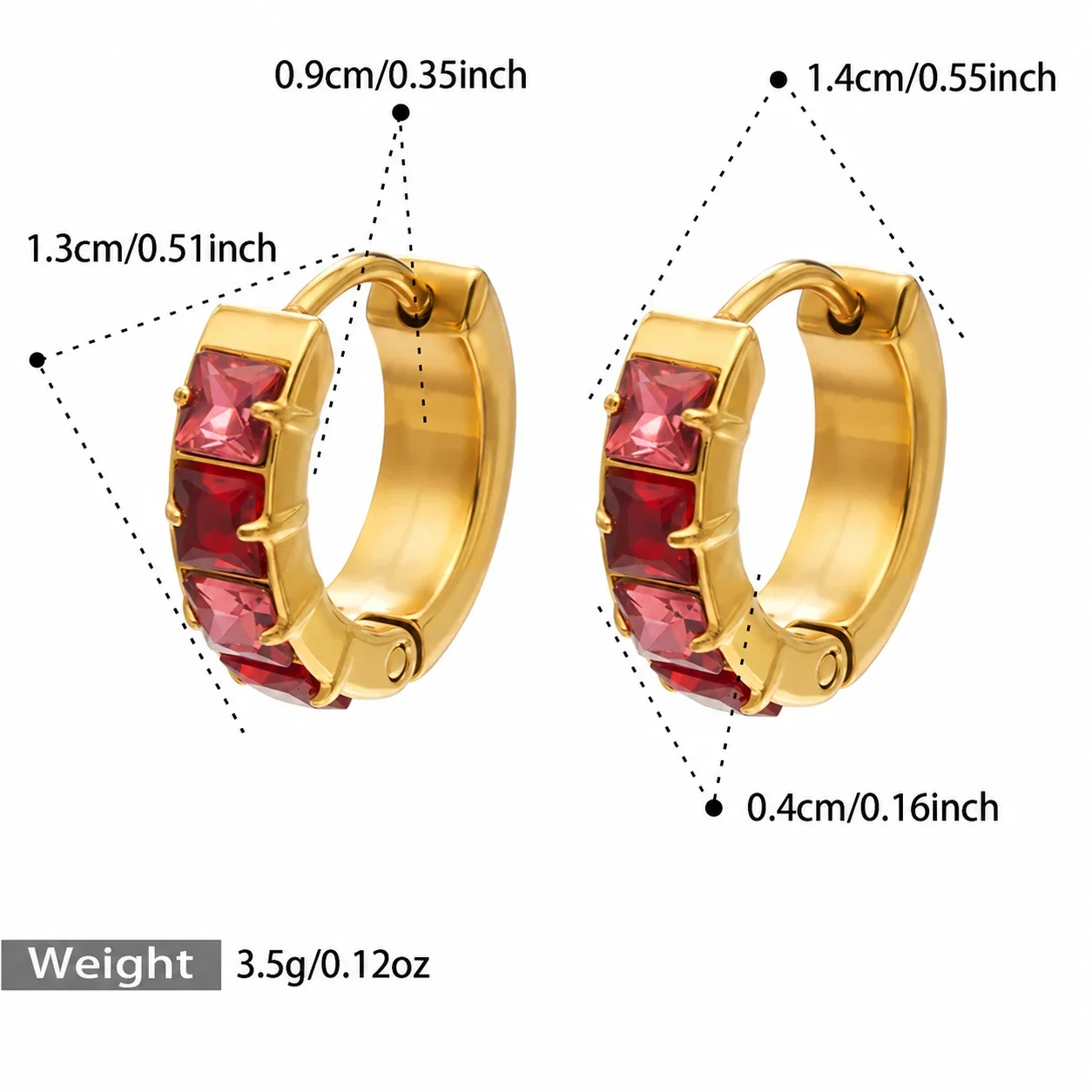 Huggie-oorringen met vierkante CZ-stenen en 18K goudkleurige PVD productfoto