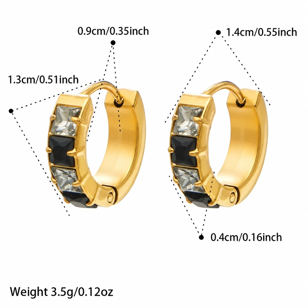 Huggie-oorringen met vierkante CZ-stenen en 18K goudkleurige PVD productfoto