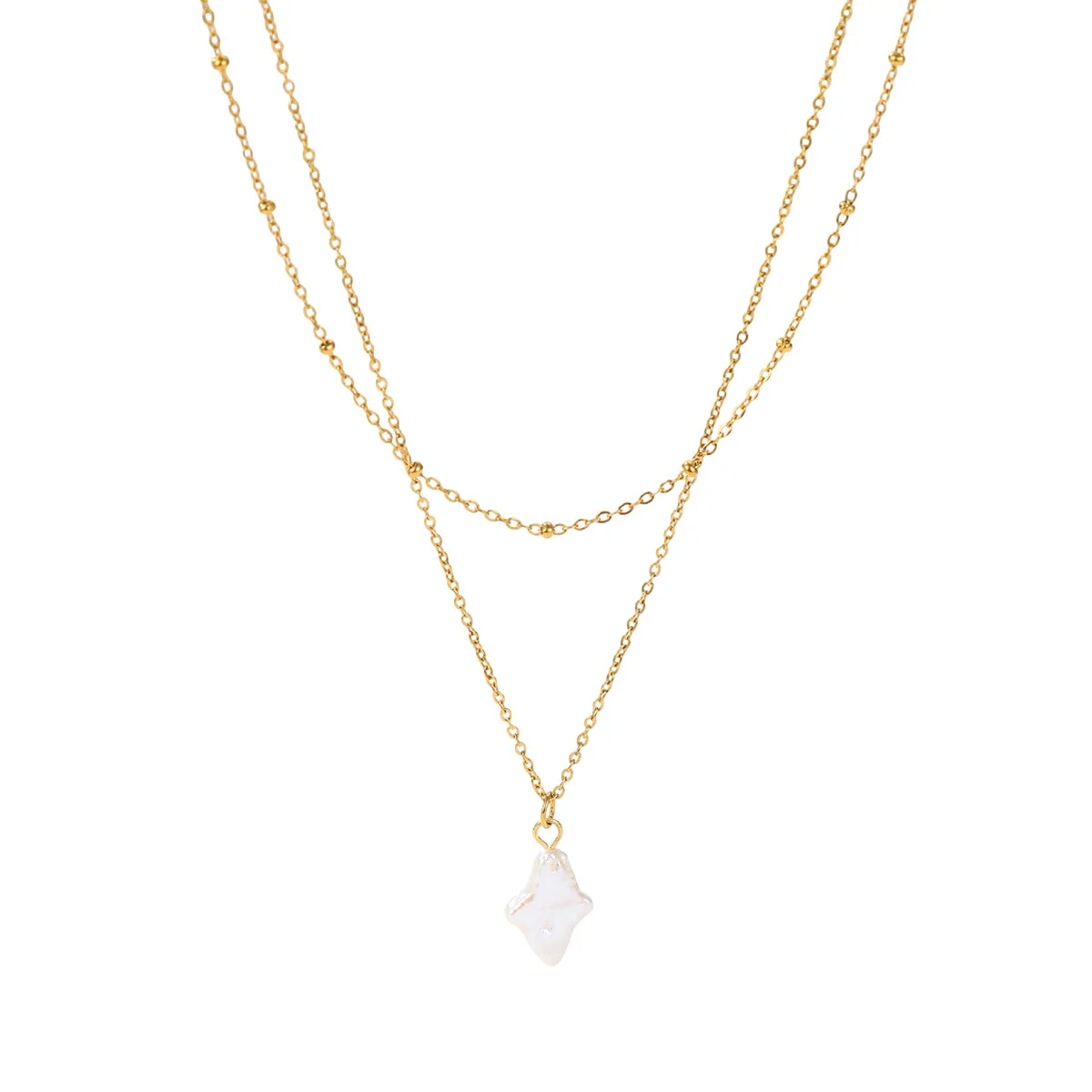 Gelaagde ketting met sterparel en 18K-vergulding productfoto