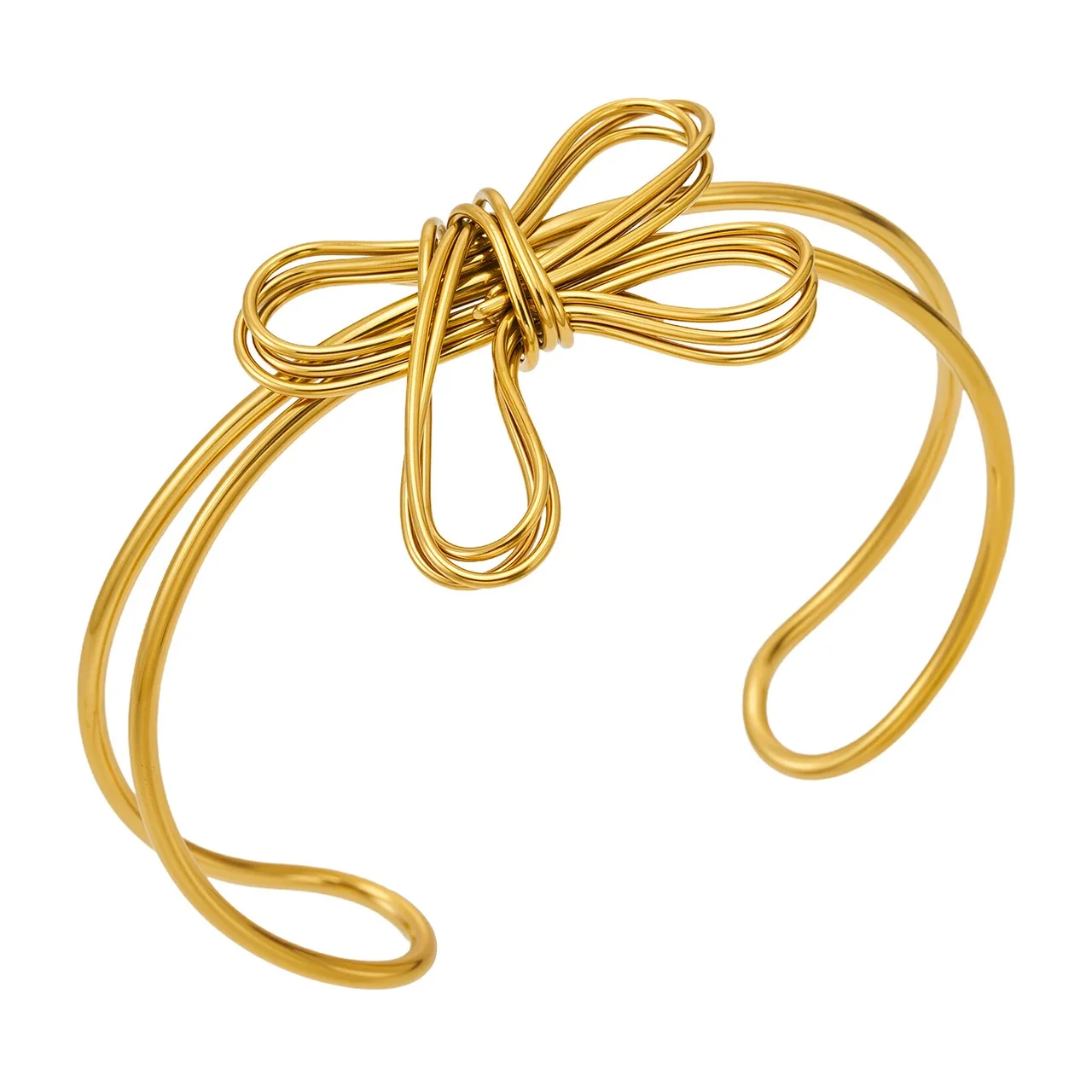 Sculptural Bow 316L Stainless Steel Gold PVD Open Cuff