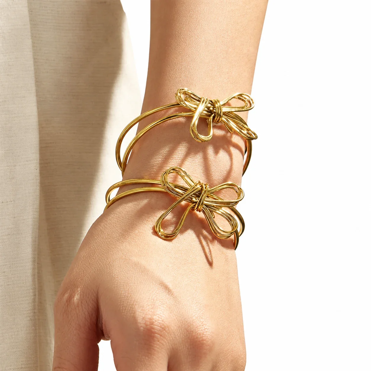 Sculptural Bow 316L Stainless Steel Gold PVD Open Cuff