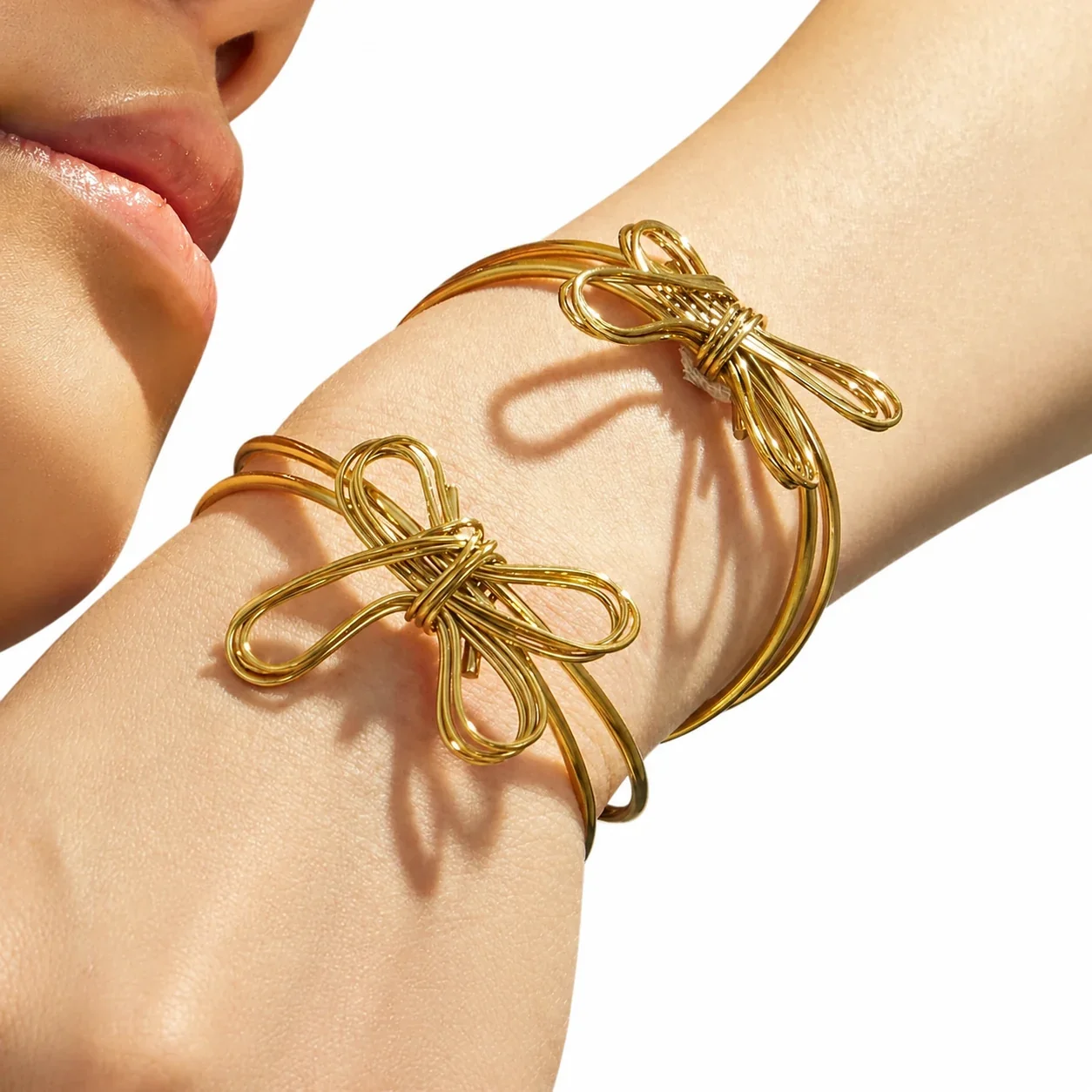 Sculptural Bow 316L Stainless Steel Gold PVD Open Cuff
