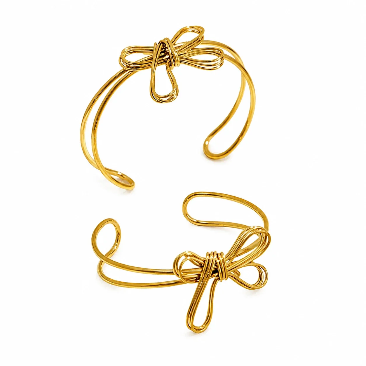 Sculptural Bow 316L Stainless Steel Gold PVD Open Cuff