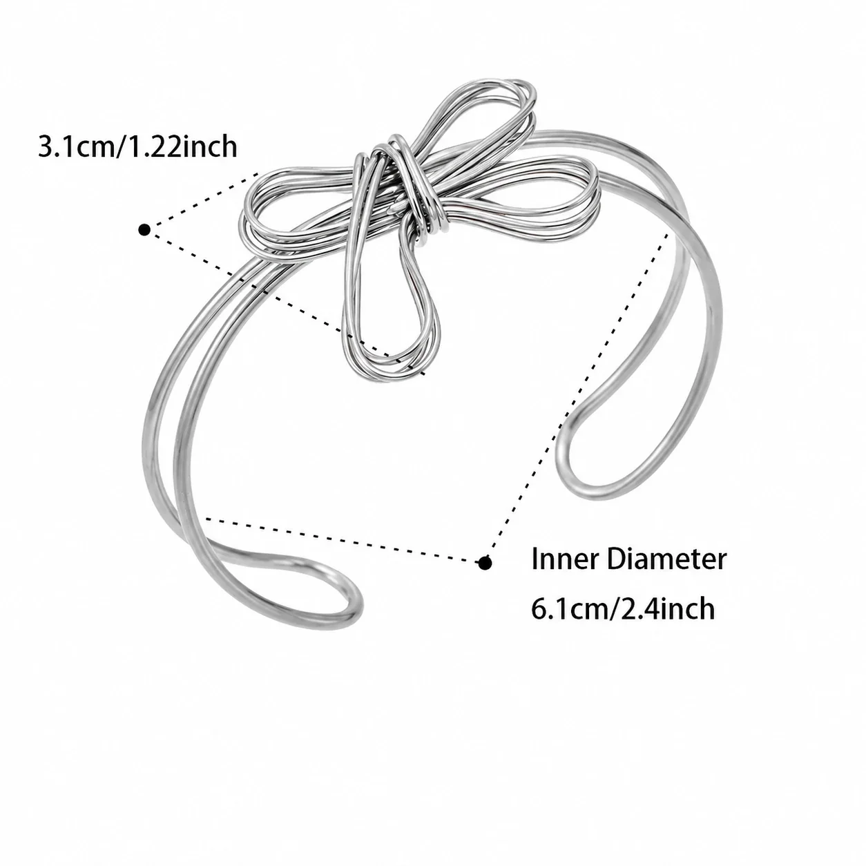 Sculptural Bow 316L Stainless Steel Gold PVD Open Cuff - Silver