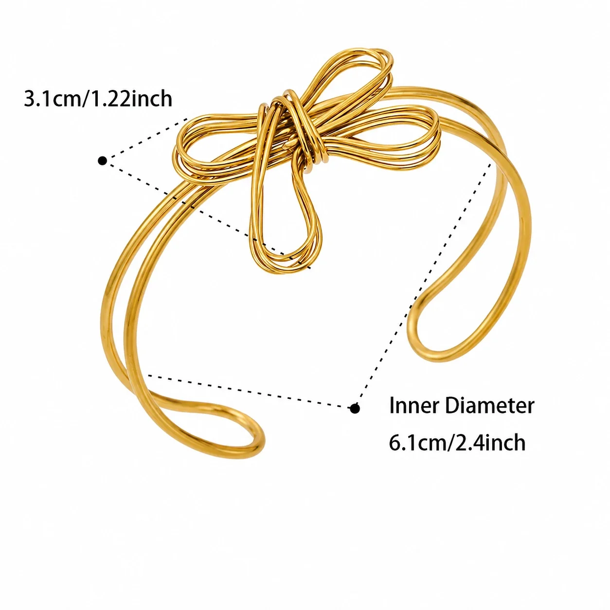 Sculptural Bow 316L Stainless Steel Gold PVD Open Cuff - Gold