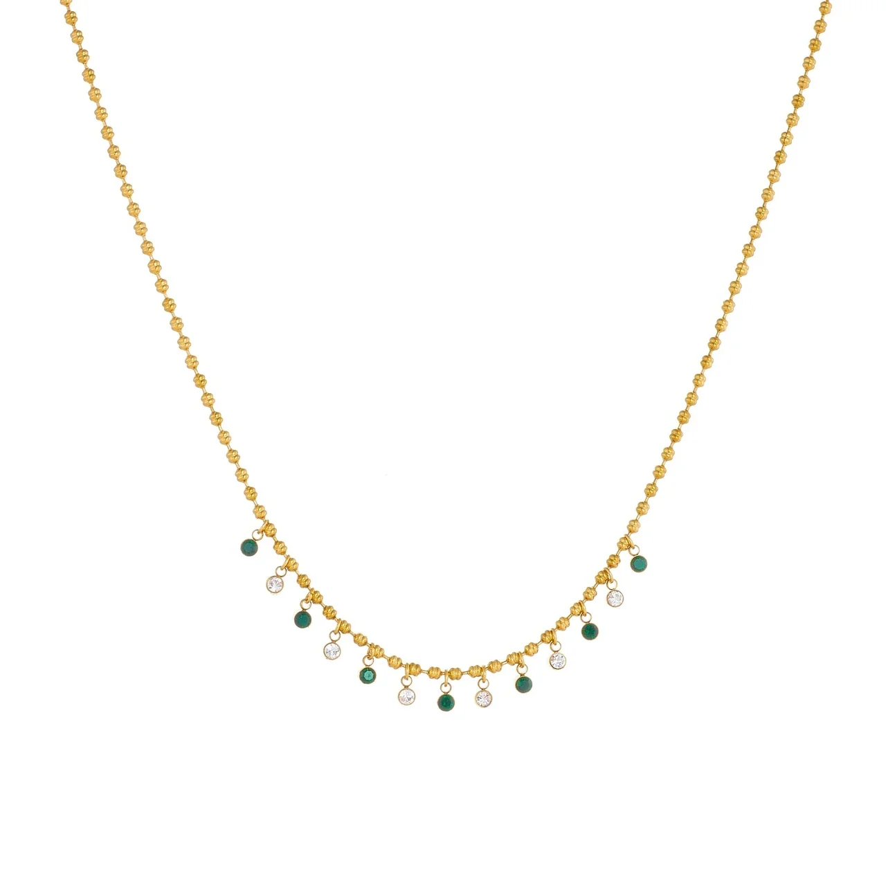 Chain Necklace with Green and Clear Crystal Drops, Gold-Plated