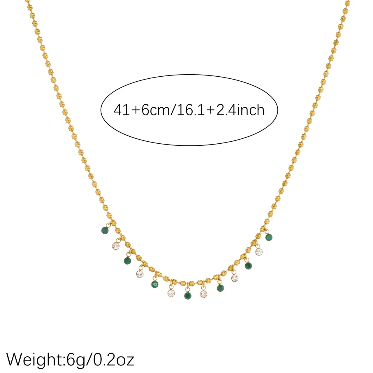Chain Necklace with Green and Clear Crystal Drops, Gold-Plated