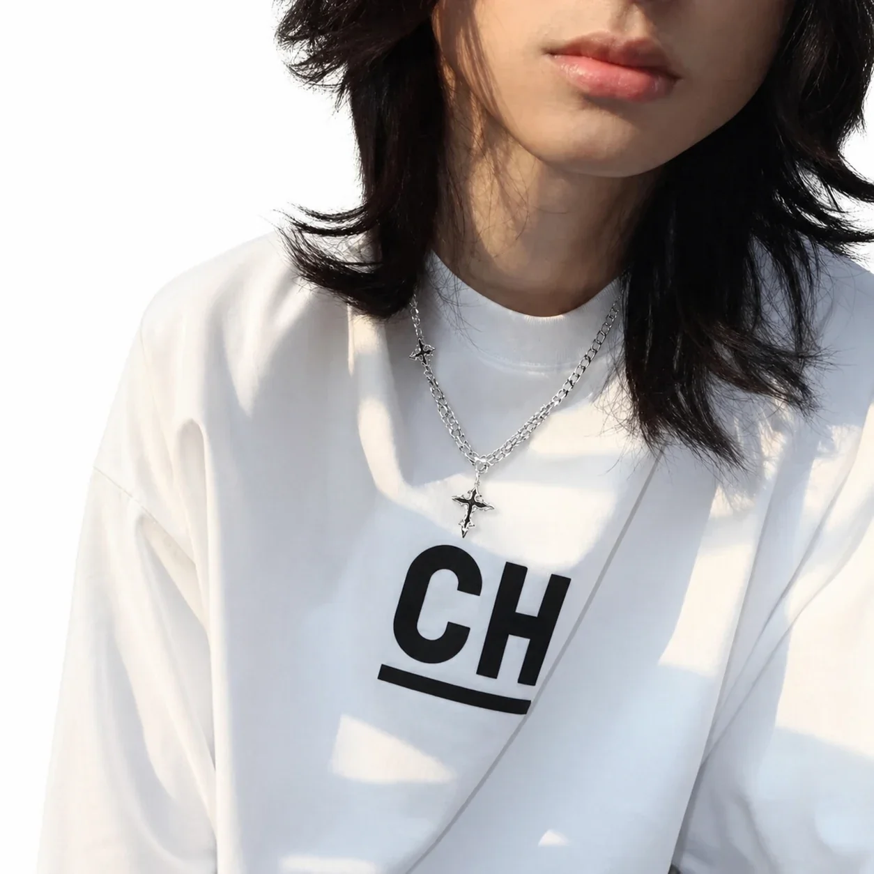 Edgy Silver-Tone Cuban Link Cross Pendant Necklace