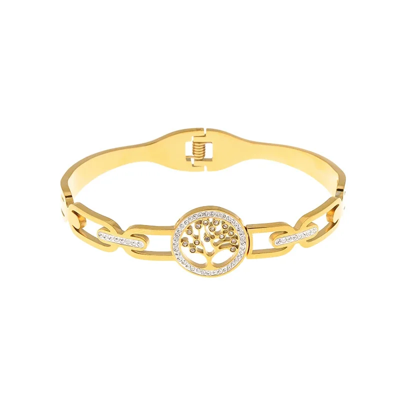 Sculpted Stainless Steel Tree Link Bangle Bracelet