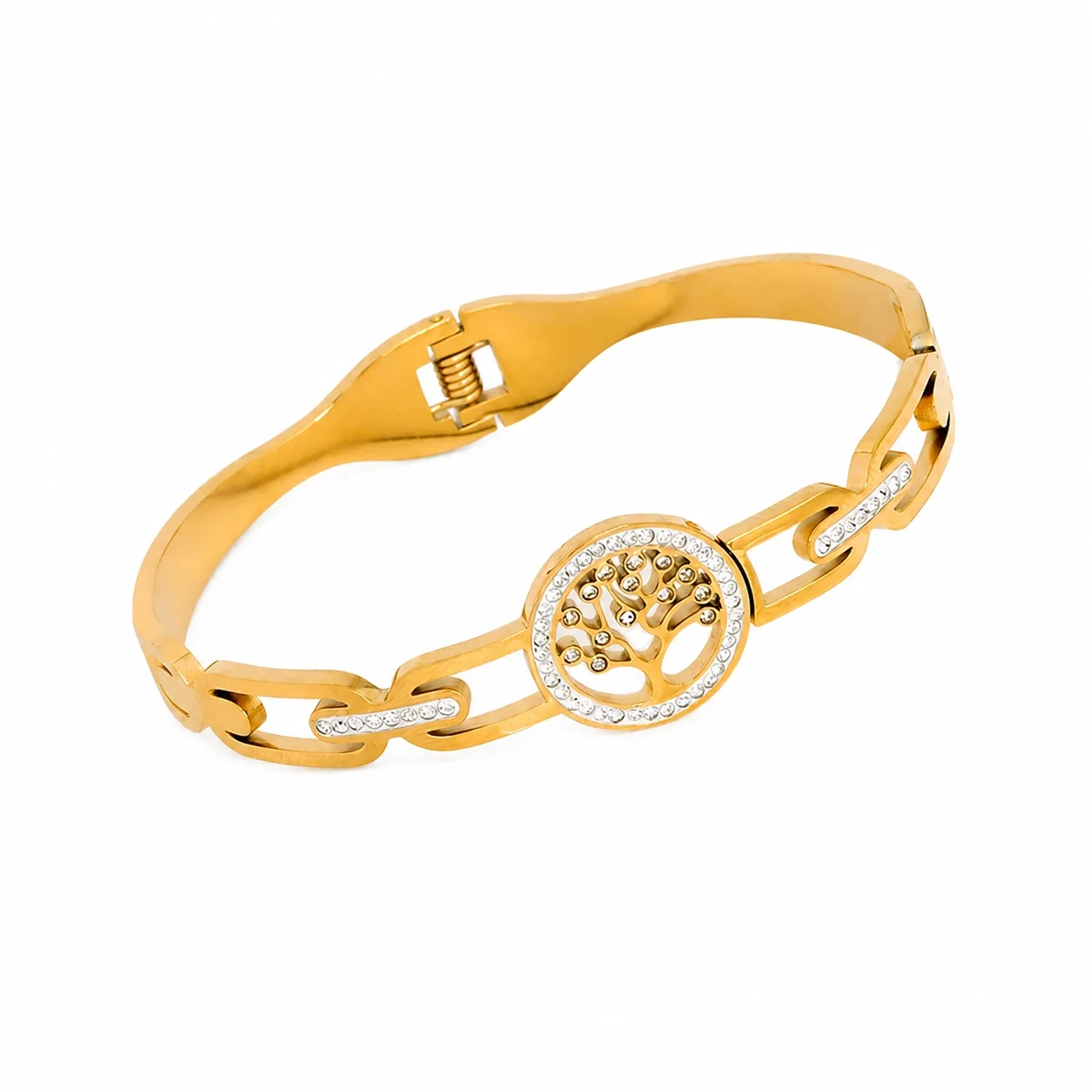 Sculpted Stainless Steel Tree Link Bangle Bracelet