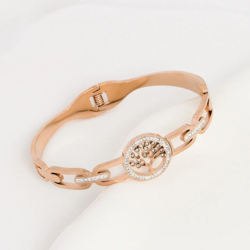 Sculpted Stainless Steel Tree Link Bangle Bracelet