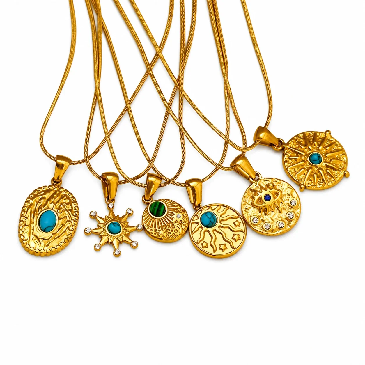 Bohemian Gold-Plated Snake Chain Turquoise Pendant Necklace
