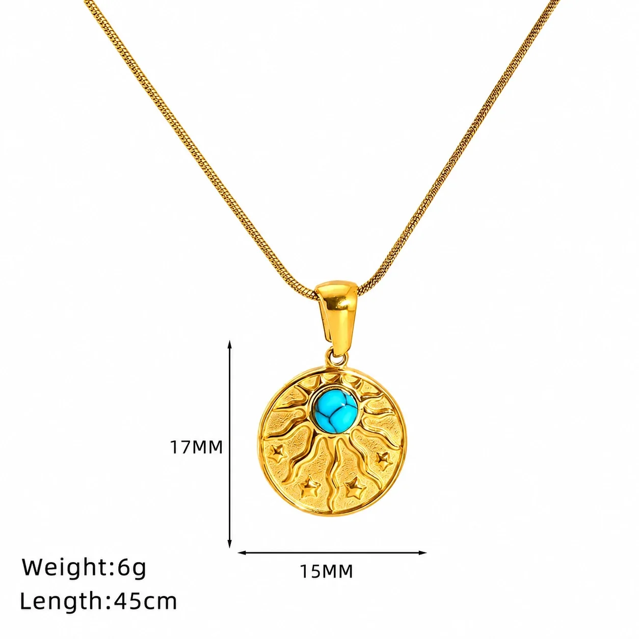 Bohemian Gold-Plated Snake Chain Turquoise Pendant Necklace - Gold Oval Turquoise