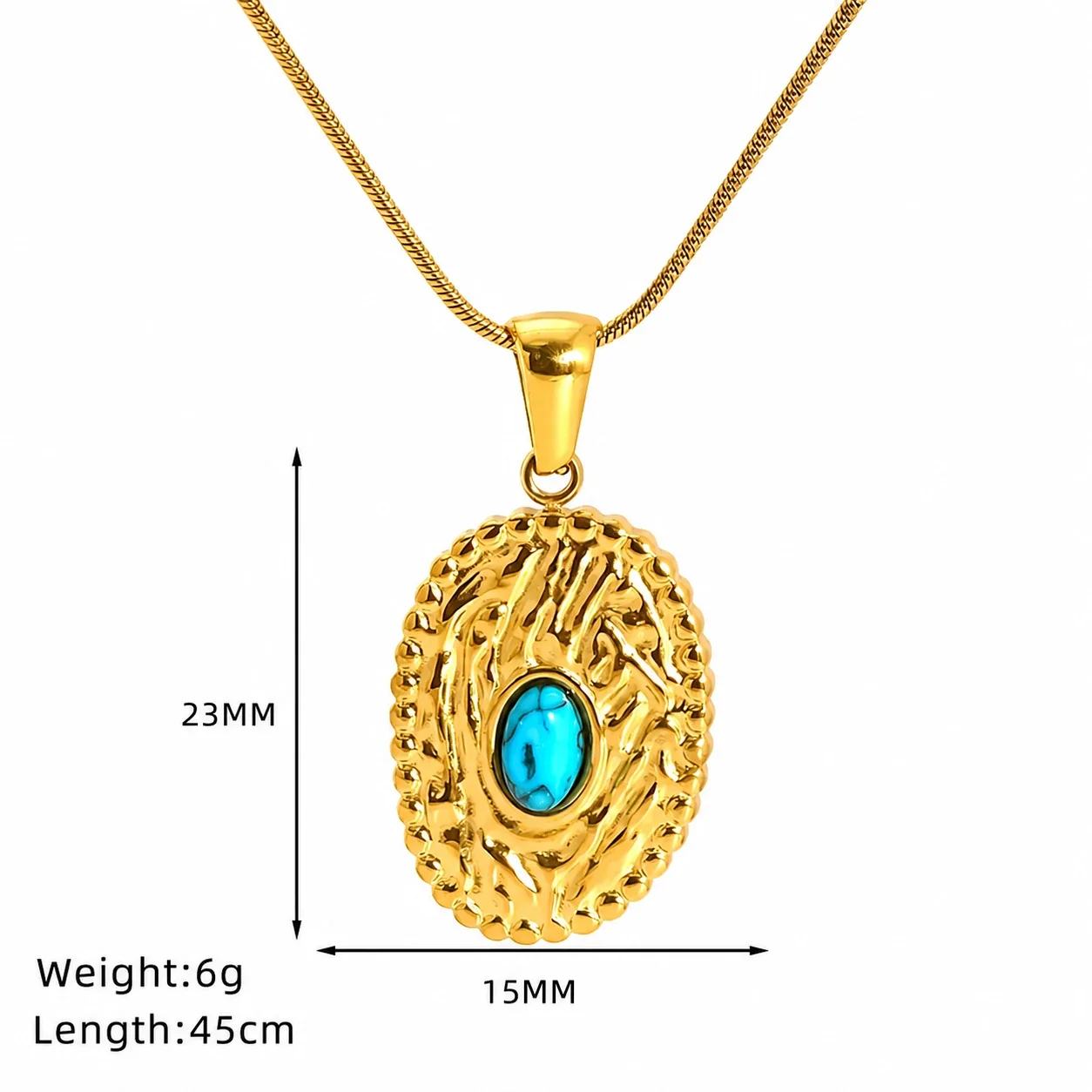 Bohemian Gold-Plated Snake Chain Turquoise Pendant Necklace - Gold Green Stone Medallion