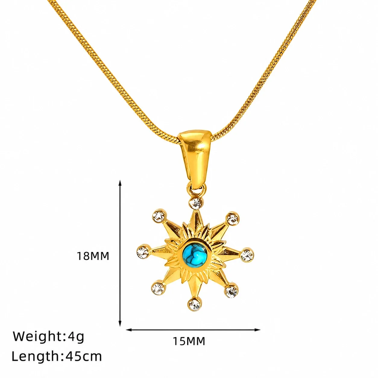 Bohemian Gold-Plated Snake Chain Turquoise Pendant Necklace - Gold Turquoise Sun Medallion