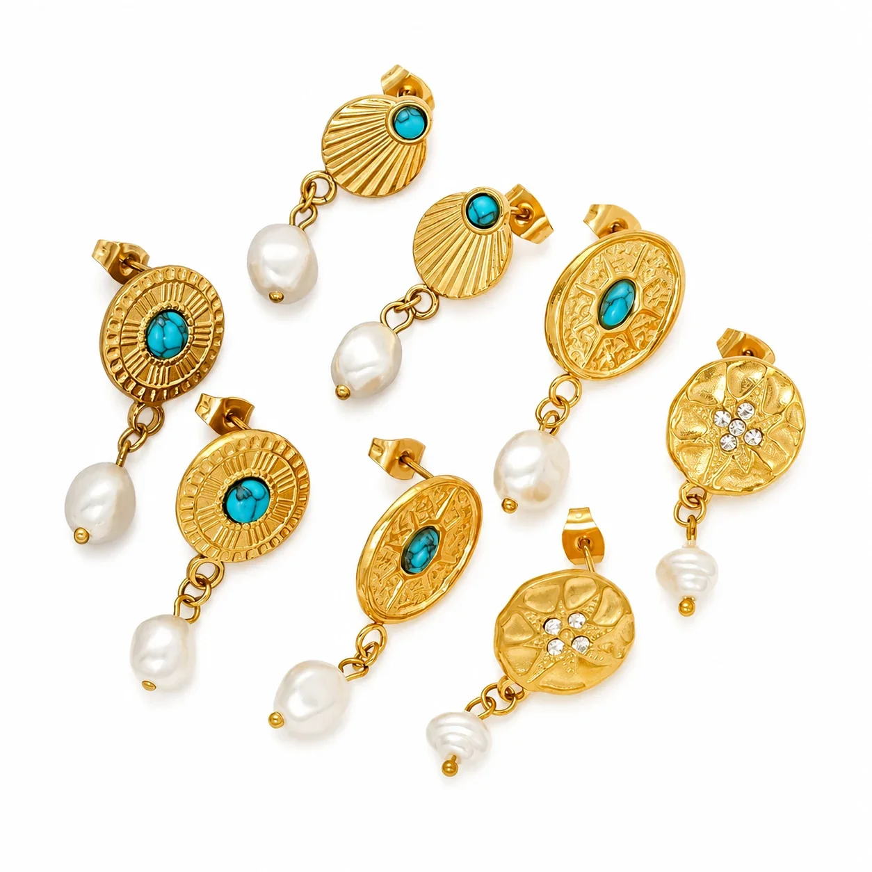 Bohemian 18K Gold-Plated Turquoise Pearl Drop Earrings