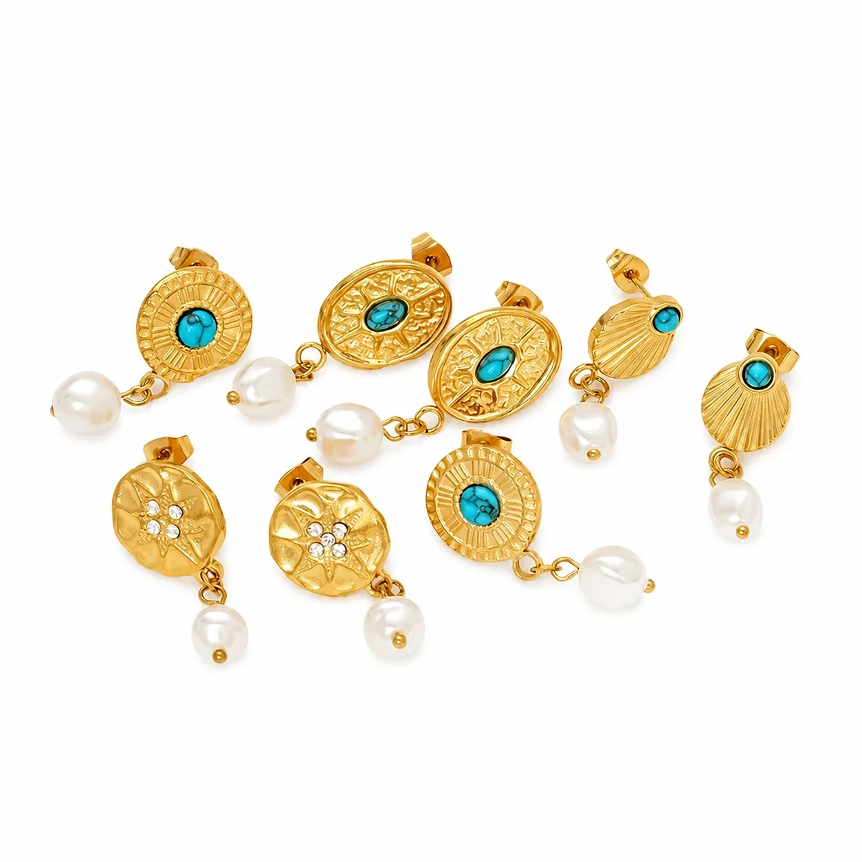 Bohemian 18K Gold-Plated Turquoise Pearl Drop Earrings
