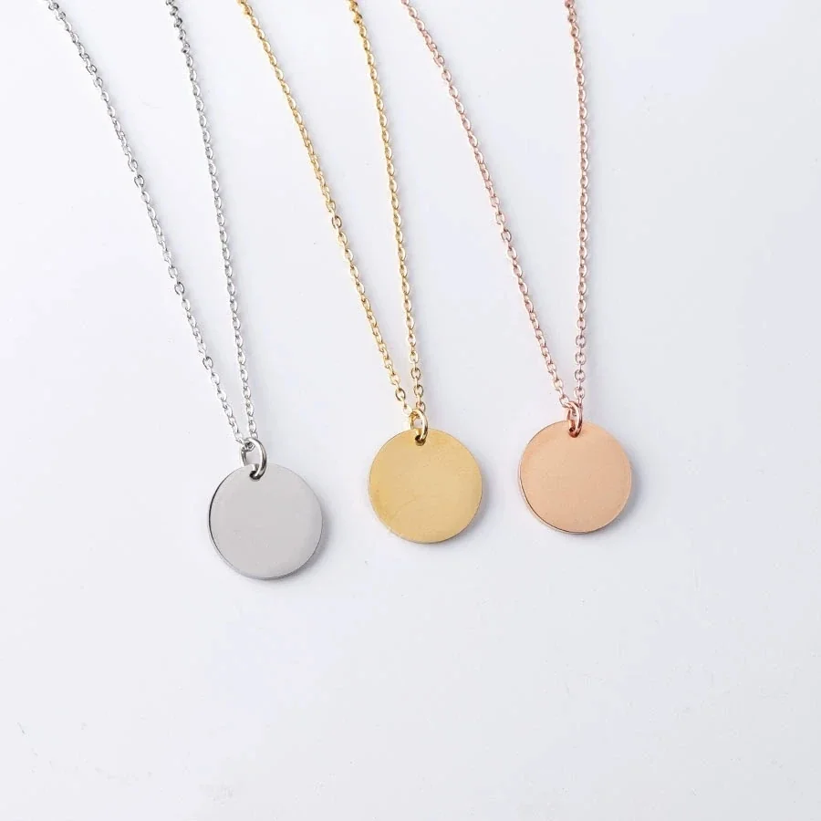 Polished Stainless Steel Round Disc Cable Chain Necklace