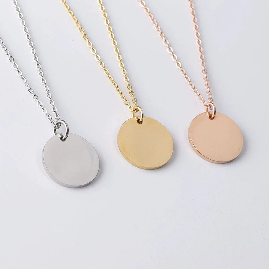 Polished Stainless Steel Round Disc Cable Chain Necklace