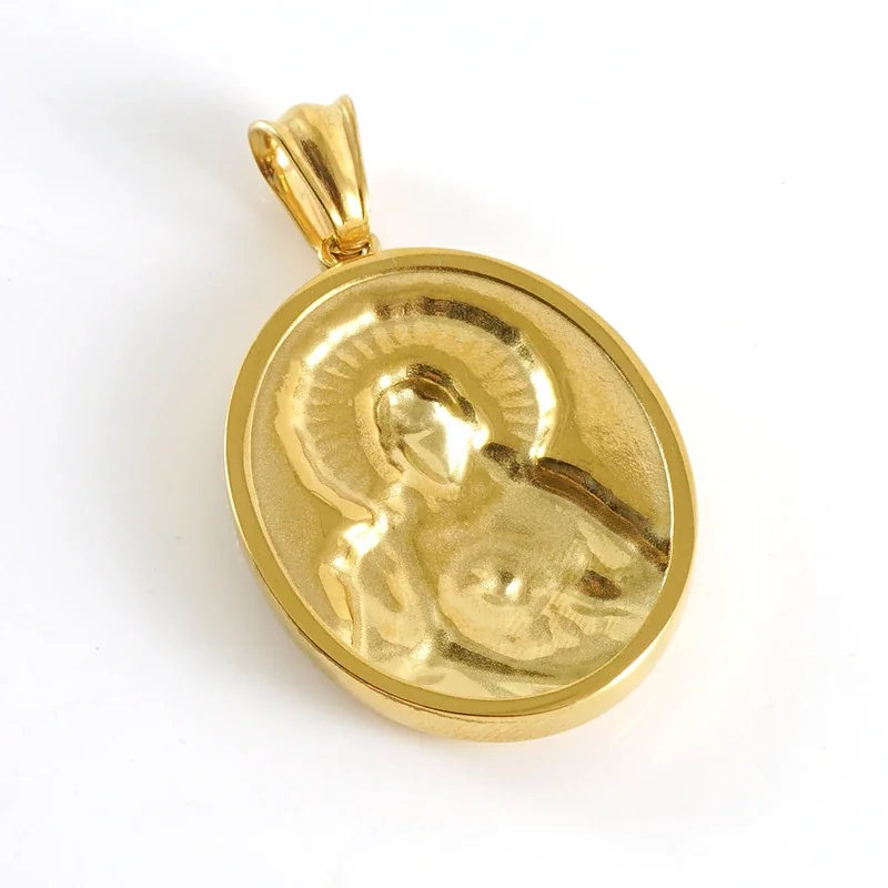 Sacred Gold-Plated Oval Relief Box Chain Pendant Necklace