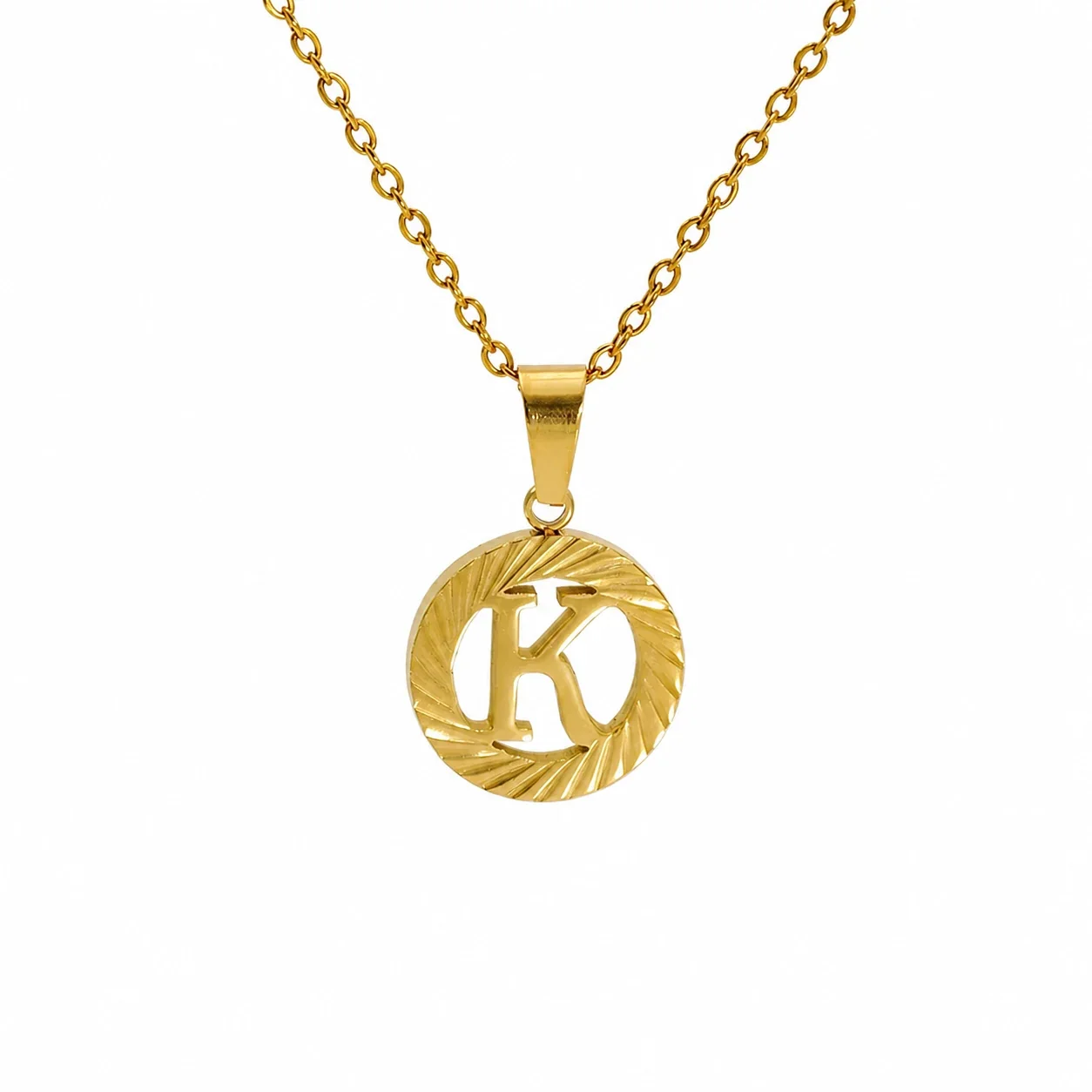 Sunburst 18K Gold-Plated Stainless Steel Initial Necklace - Gold K