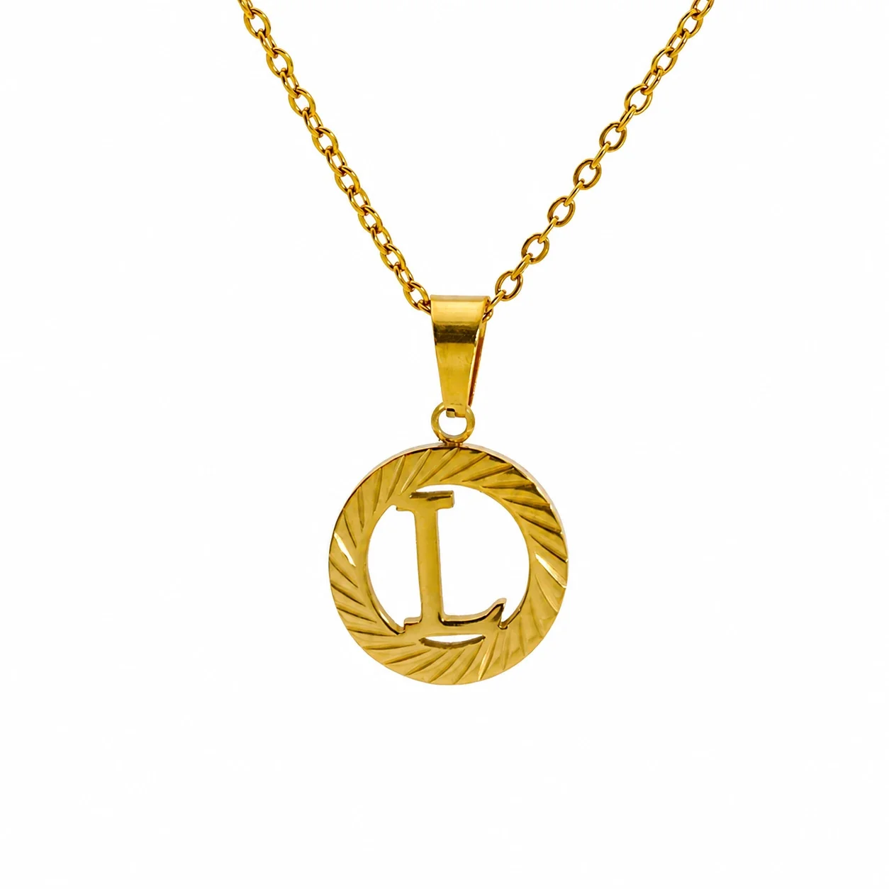 Sunburst 18K Gold-Plated Stainless Steel Initial Necklace - Gold L
