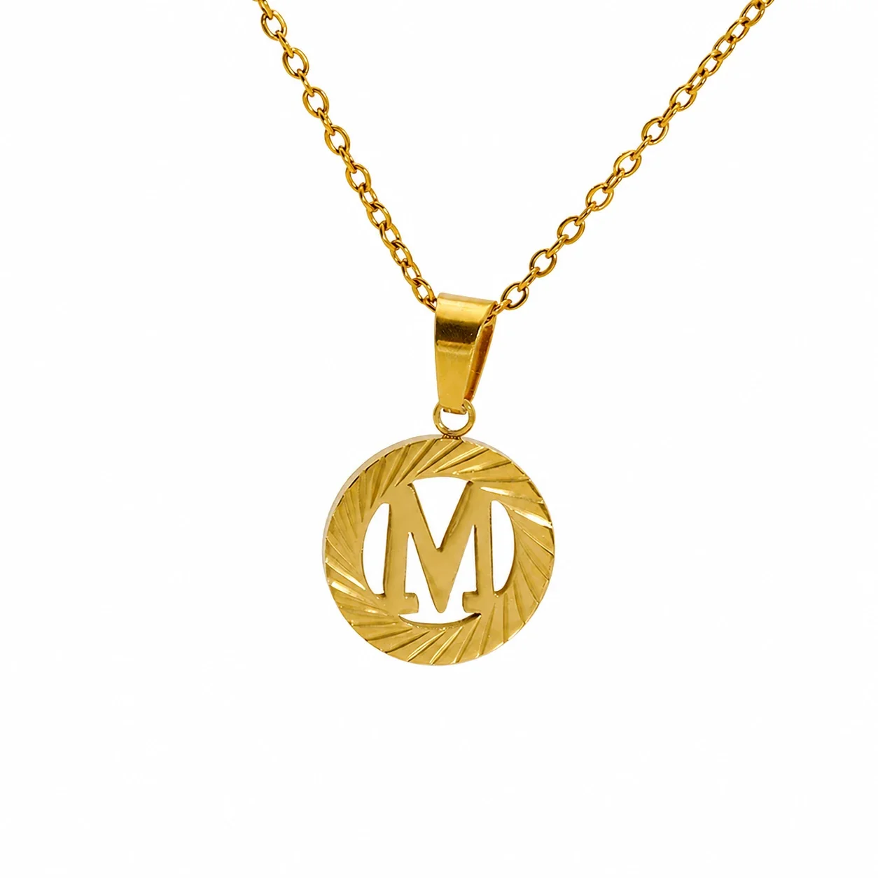 Sunburst 18K Gold-Plated Stainless Steel Initial Necklace - Gold M