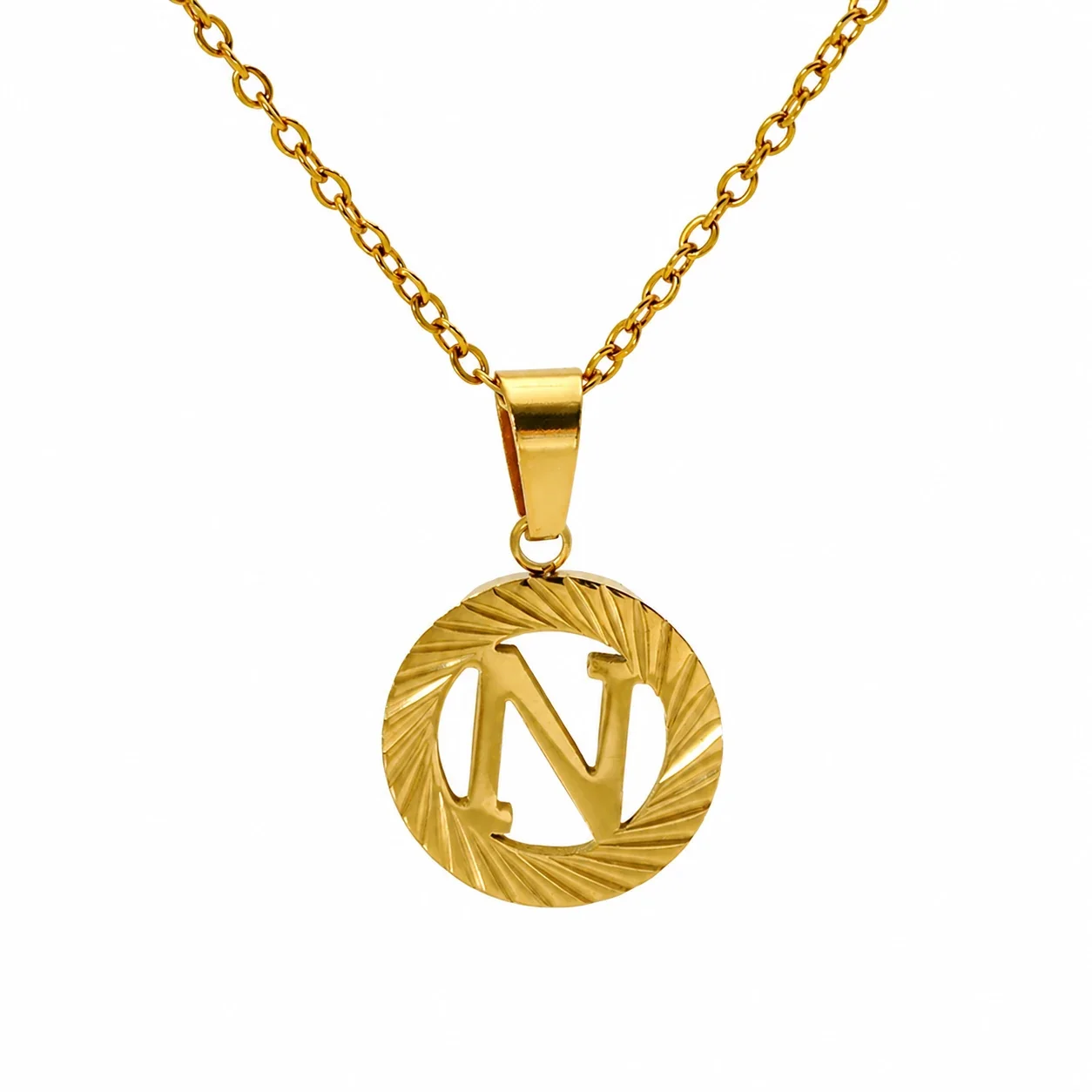 Sunburst 18K Gold-Plated Stainless Steel Initial Necklace - Gold N