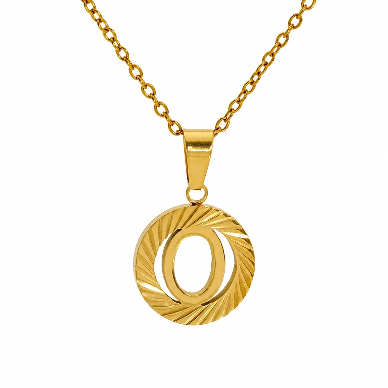 Sunburst 18K Gold-Plated Stainless Steel Initial Necklace - Gold O