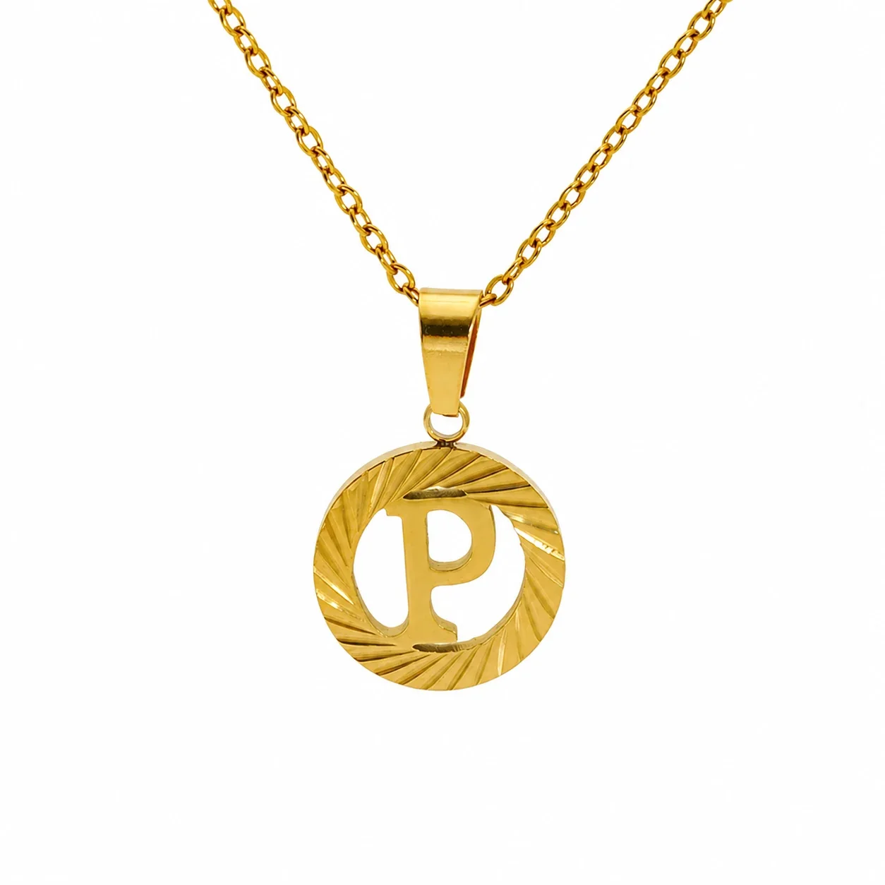 Sunburst 18K Gold-Plated Stainless Steel Initial Necklace - Gold P