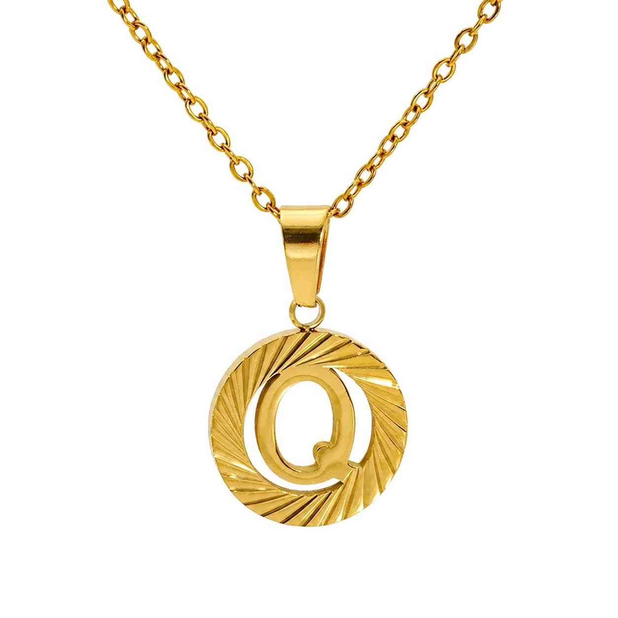 Sunburst 18K Gold-Plated Stainless Steel Initial Necklace - Gold Q