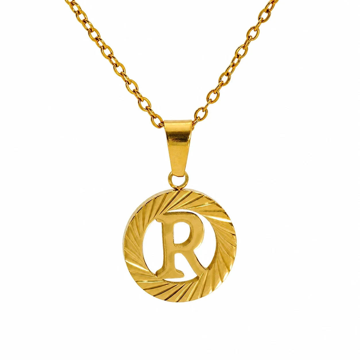 Sunburst 18K Gold-Plated Stainless Steel Initial Necklace - Gold R