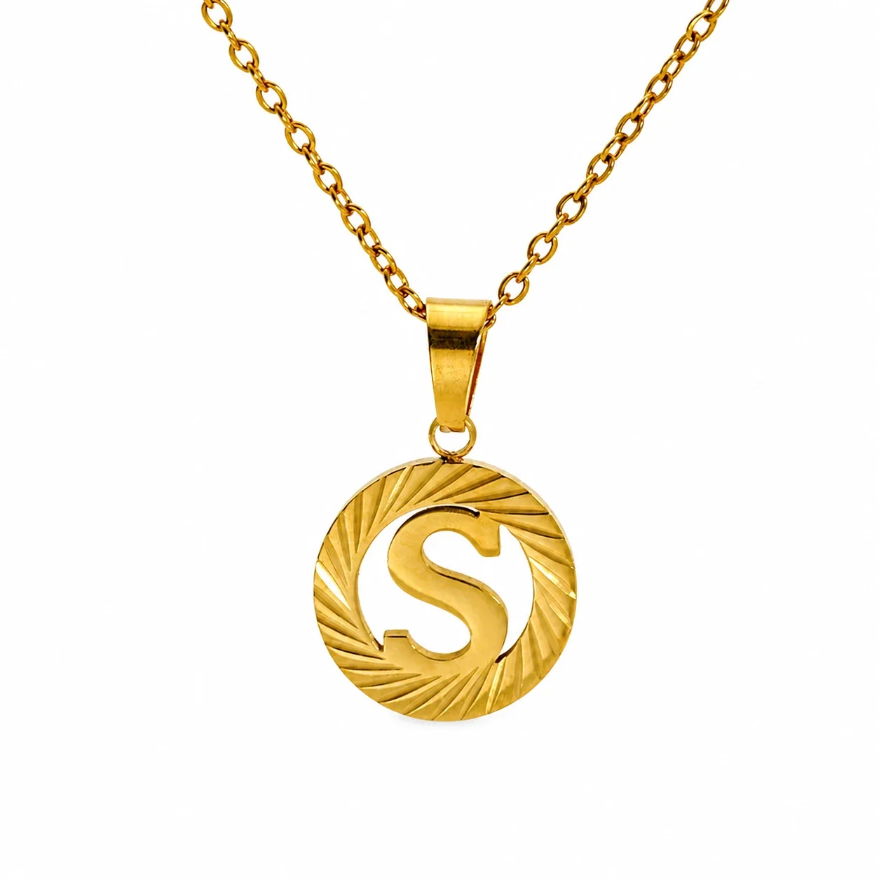 Sunburst 18K Gold-Plated Stainless Steel Initial Necklace - Gold S